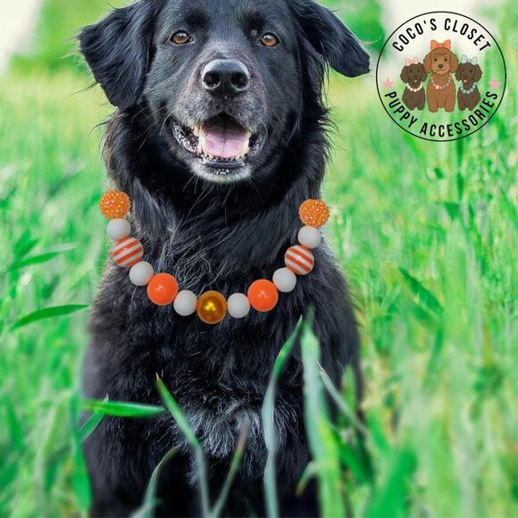 Game Day Dog Necklace, Orange and Blue Chunky Bead Pet Jewelry, Football Spirit - Picture 7 of 10